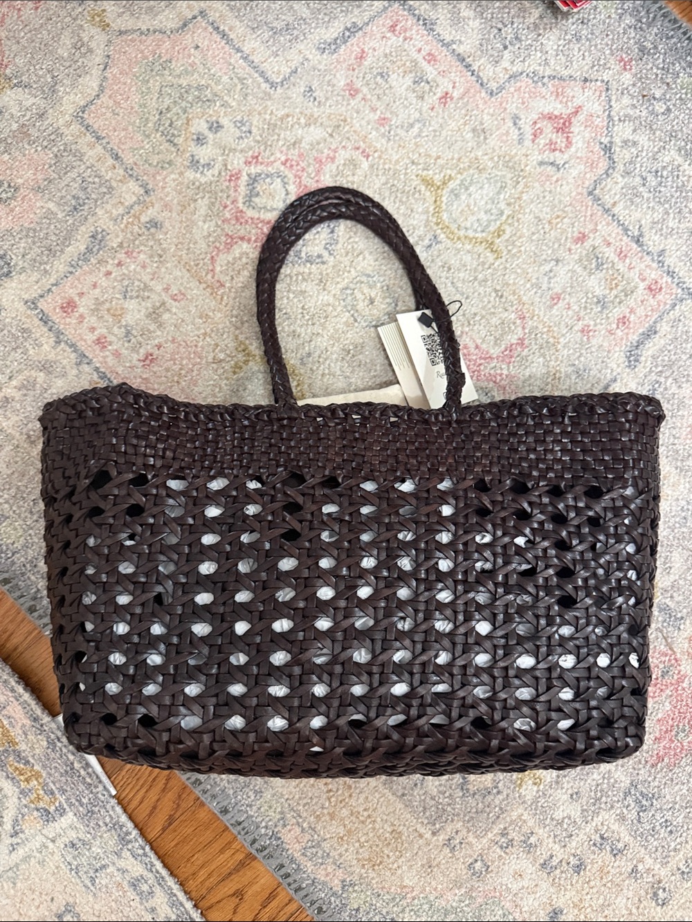 Woven Cane style Leather Tote Bag